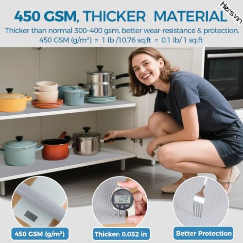 Hersvin Shelf Liners, 12in x 20ft Kitchen Drawer Mats, Non-Adhesive EVA Cupboard Protector, Cabinet Lining (Light Gray/Dot)