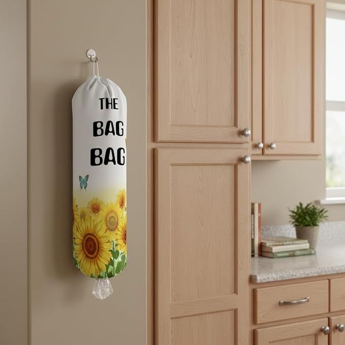 Plastic Bag Holder, Wall Mount Plastic Bag Organizer Dispenser Reusable Grocery Bag Organizer for Home Kitchen(Sunflowers)