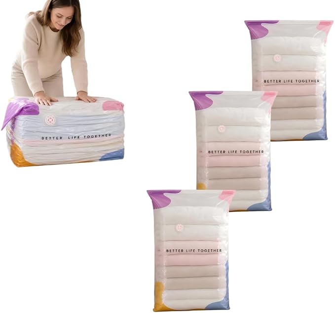 No Pump Vacuum Storage Bags, 3 Pack Large Space Saver Bags for Clothes, Comforters, Blankets and Bedding, 31.5 x 23.6 Inches