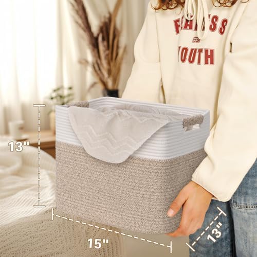 15×13 Inch Storage Cubes, 3 Pack Cube Storage Bins for Organizing, Cotton Rope Woven Baskets for Shelves, Bathroom, Kids Room, Closets, Baby Nursery