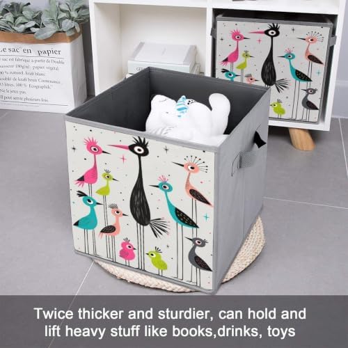 Colorful Birds Storage Bin with Handles, Oxford Fabric Foldable Storage Cube Organizer for Clothes, Towels, Bedroom, Living Room, Home Organization