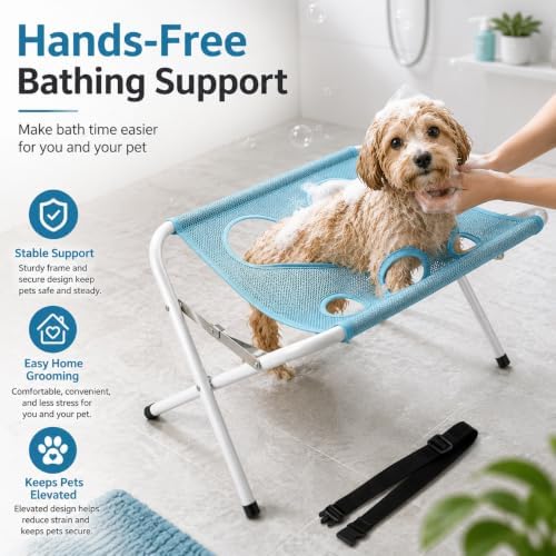 Foldable Pet Bathing Stand, Dog Bath Sling, Pet Hammock for Small Dogs (Gray) | Portable Dog Washing Hammock | Foldable Grooming Holder | Bathing Support for Small Dogs