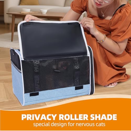 Cat Carrier for Travel, Soft-Sided, Top Loading, Privacy Curtain, to 20 lbs | Medium Pet Carry Bag Anxious Cat, Vet Visits Car Transport, Luggage Sleeve Suitcase Attachable Small Puppy Crate Kennel Blue