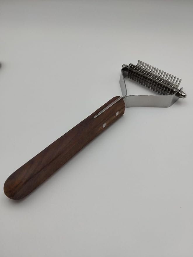 Undercoat Dematting Rake for Dogs & Cats – Grooming Tool with Stainless Steel Teeth & Wood Handle – Undercoat Remover for Thick & Matted Pet Fur (18 Blades)