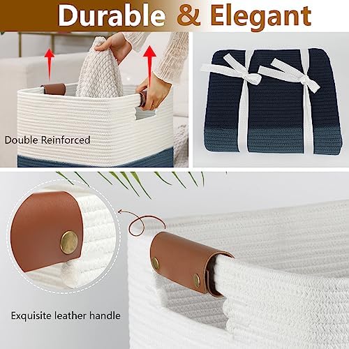 Laundry Hamper 96L Extra Large Laundry Basket, Woven Blanket Basket | Cotton Woven Storage Hamper with Handles for Living Room, Large Baskets for Pillows, Blankets, Clothes-Gradient Blue