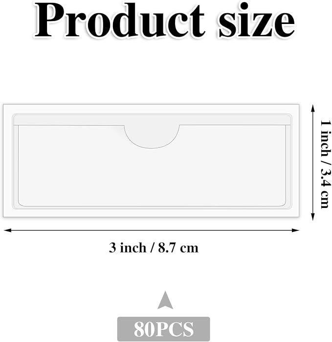 80 Pack Self-Adhesive Label Holders, 1" x 3" Clear Pockets | Top-Loading Pvc Pockets, Clear And Durable, Sticks To Shelves, Bins, Mailboxes, Wood, Metal, Plastic, Cardboard