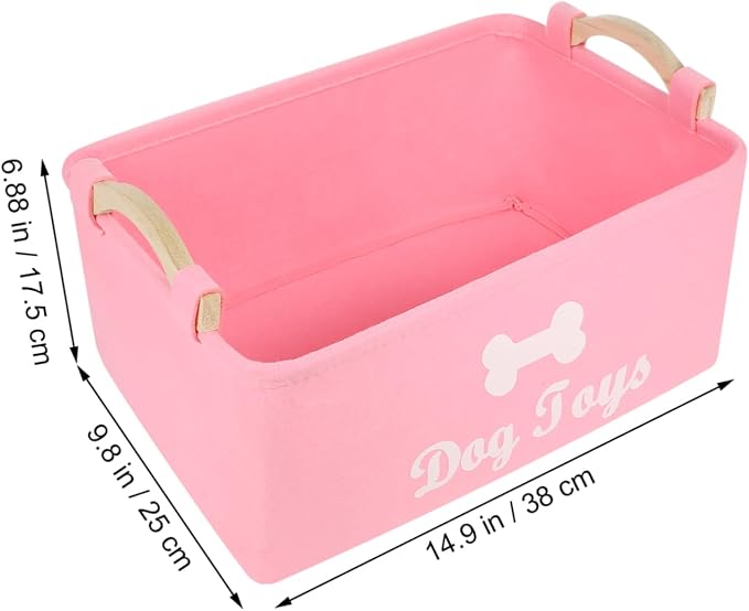 Alipis Pink Felt Pet Organizer Box with Handle Large Square Storage Bin for Dog Pet Clothes and Food Portable and Decorative Household Basket