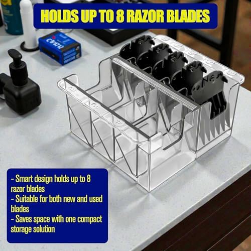 Clipper Blade Holder Organizer with Lid, Clipper Guard Comb Holder for 8 Blades Plastic Storage Case Rack