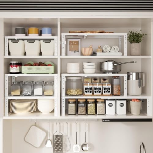 Expandable Spice Rack & Kitchen Cabinet Organizer - Stackable, Adjustable Shelves for Cabinets, Countertops, Cupboards & Pantries(3 Packs/Medium/White)
