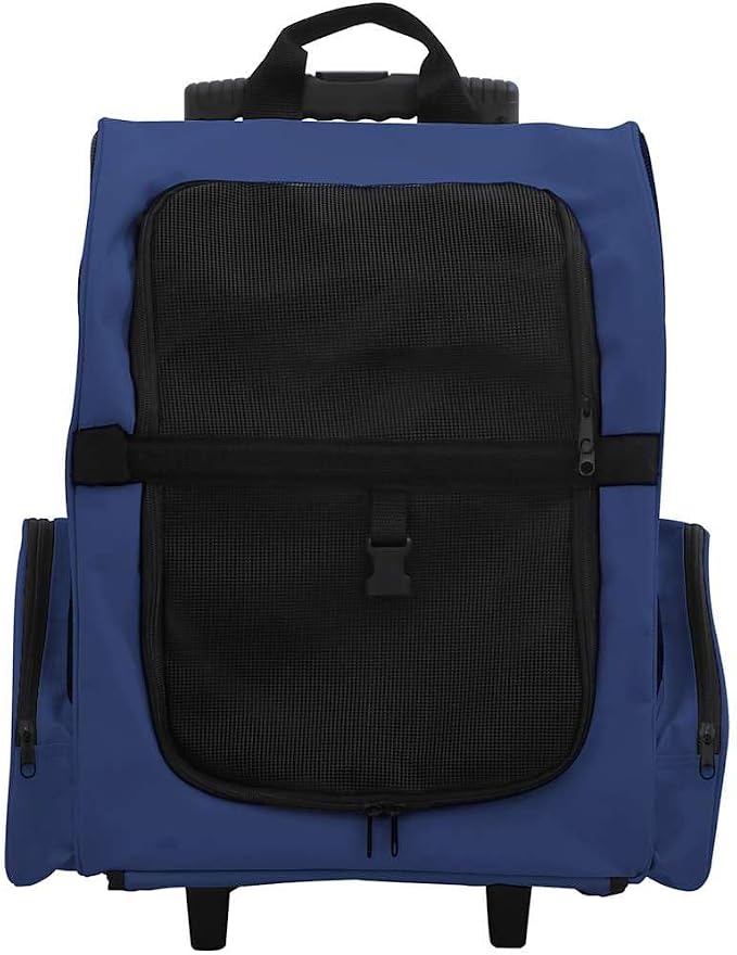Foldable Pet Trolley for Small Dogs and Cats, Portable Rolling Pet Carrier with Mesh Windows and Storage Pockets, Blue