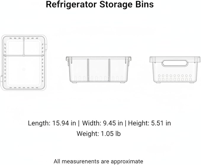 Clear PET Refrigerator Storage Bins - Stackable Produce Organizer for Fridge Drawers & Shelves, Durable Food Container (1 Pack)