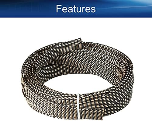 Bettomshin 1Pc 16.4Ft(5m) Cable Management Sleeve, 9/16"(14mm) Width PET Black & Gold Cord Protector, Wire Loom Tube Insulated Split Sleeving for USB Cable Power Cord Organizer Video Cable Hider