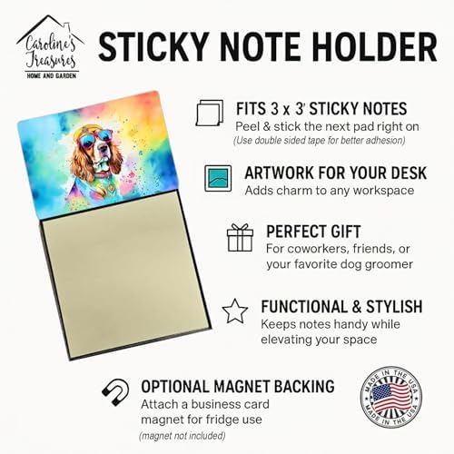 Caroline's Treasures Cavalier Spaniel Hippie Dawg Sticky Note Holder Refillable Dispenser Self-Sticky Note Pads, Memo Pads Blank Desk Accessories