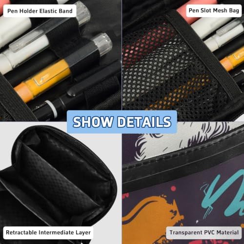 SUABO Pet Dog Graffiti Pencil Case Large Pen Box Holder | Large Capacity Pencil Pouch Stationery Bag with Compartments, Transparent PVC Layer, School Office Supplies for Kids Adults