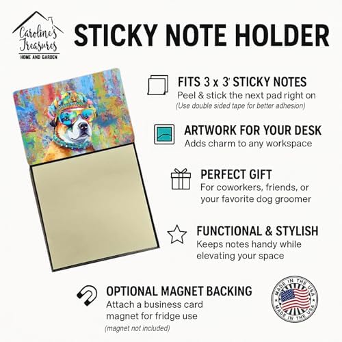 Caroline's Treasures Akita Hippie Dawg Sticky Note Holder Refillable Dispenser Self-Sticky Note Pads, Memo Pads Blank Desk Accessories