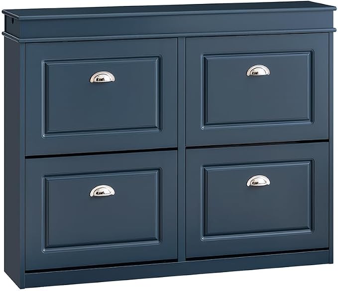 Haotian Shoe Cabinet with 4 Flip Drawers | Large Freestanding Shoe Rack, Modern Shoe Organizer for Entryway, Hallway, Entrance Navy FSR79-B