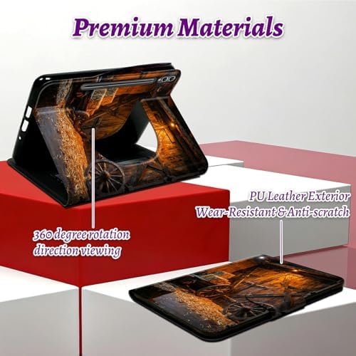 Rotating Handle Case for Samsung Galaxy Tab S10 Plus 2024/S9 FE+/S9 Plus 12.4 Inch 2023, 360 Degree Swivel Kickstand with Magnetic Closure Leather Protective Cover, Vintage Wheels