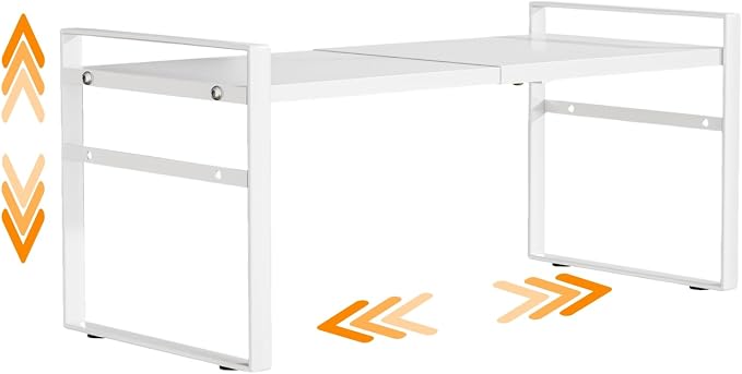 Expandable Cabinet Shelf Organizer Riser for Kitchen Under Sink Countertop | Expandable, metal , 0.8mm-thick shelves, suitable for cabinets, countertops, under-sink areas, and storage rooms
