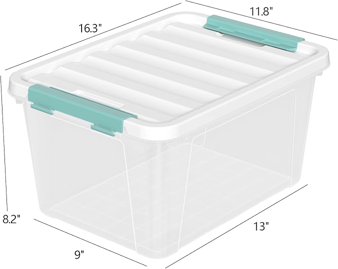 4-Pack 20 Quart Storage Bins with Lid, Clear | Stackable Plastic Storage Latches Box/Containers Tote See-Through Organizer for Closet, Pantry, Garage, Home Storage