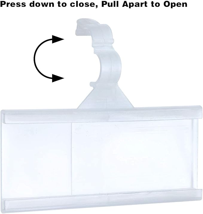 NuBliss Wire Shelf Label Holders, 1-1/4" x 3", Plastic, 50 Pack | Easy clip-on design; reusable; secure snap-lock grip; displays prices, UPCs and product info; retail and warehouse use
