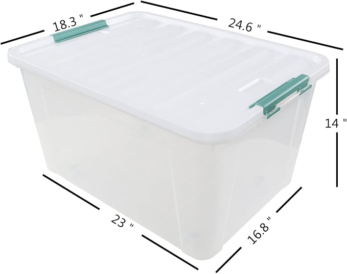 85 Qt Clear Plastic Storage Bins with Latching Lids, 4-Pack | Stackable Heavy-Duty Storage Containers, Rolling Storage Box for Holiday Decor, Garage, Closet, Kitchen Organization