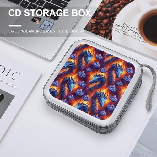 Heavy-Duty DVD Storage Wallet Dragon, Holds 40 Discs, Hard Shell Binder with Carry Handle, Portable Organizer for Movies Music
