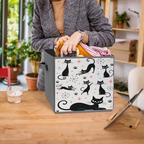 Black Cats And Stars Storage Bin with Handles, Oxford Fabric Foldable Storage Cube Organizer for Clothes, Towels, Bedroom, Living Room, Home Organization