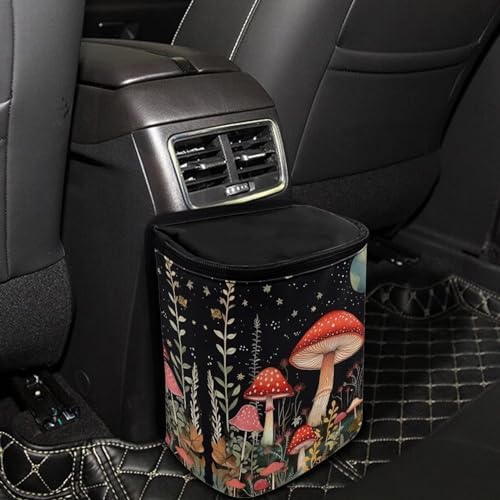 DISNIMO Moon Mushroom Car Trash Can with Lid Leak Proof Trash Bin Garbage Bag Collapsible Automatic Portable Trash Can Easy to Clean Used in Car Home Office