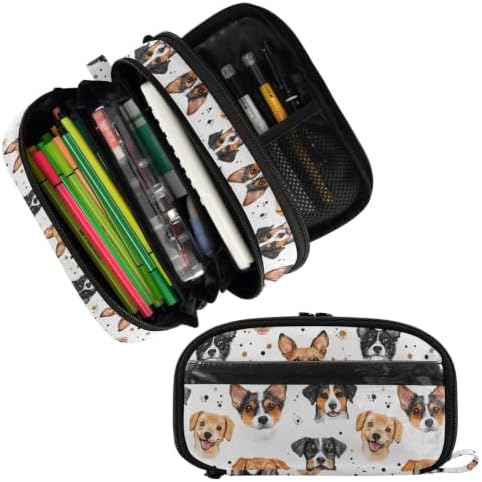 SUABO Pet Dog Pencil Case Large Pen Stationery Bag | Pencil Pouch Stationery Organizer with Compartments, Transparent PVC Layer, School Office Supplies for Kids Adults
