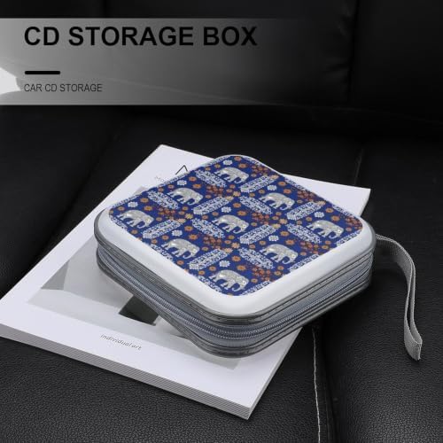Sturdy DVD Case Boho Elephant CD Holder Organizer Binder 40 Capacity | Disc Wallet Boho Elephant Dustproof, Shockproof, Zipper Closure for Car Home Office