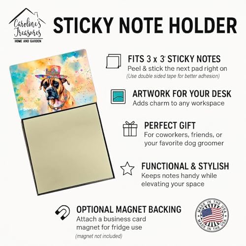 Caroline's Treasures Boxer Hippie Dawg Sticky Note Holder Refillable Dispenser Self-Sticky Note Pads, Memo Pads Blank Desk Accessories