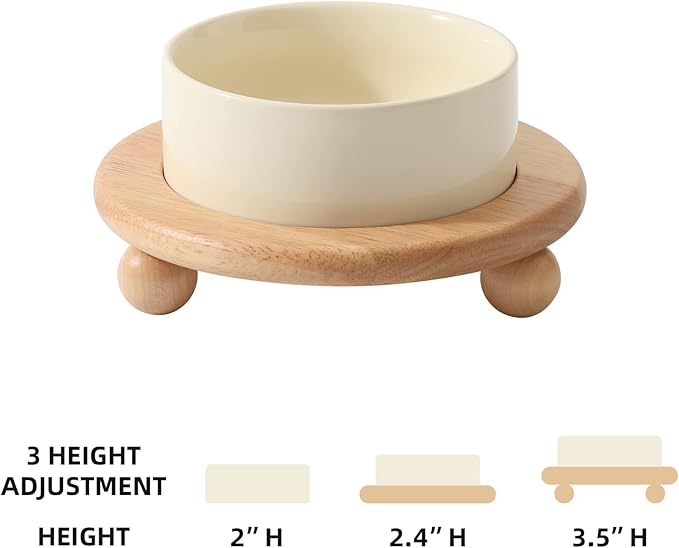 Havniva Ceramic Elevated Cat Food and Water Bowl, Kitty Bowl, Raised Cat Dish, Pet Feeder (5.1 in,1 x Light Yellow + Stand)