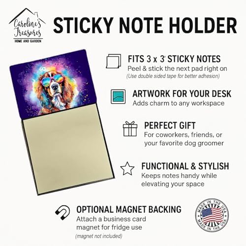 Caroline's Treasures Cavalier Spaniel Hippie Dawg Sticky Note Holder Refillable Dispenser Self-Sticky Note Pads, Memo Pads Blank Desk Accessories