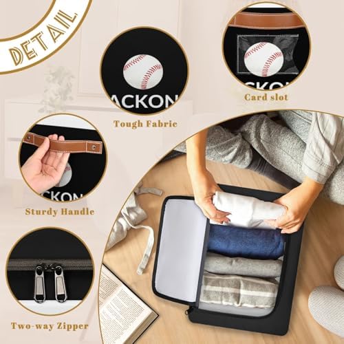 Custom Storage Basket with Zipper Lid, Baseball Sport Ball Foldable Fabric Storage Boxes Decorative Closet Shelves Clothes Organizer Container Cubes with Handle 1PCS