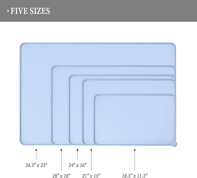 Reopet Waterproof Pet Feeding Mat, Non-Slip Silicone Placemats for Dog Cat Food and Water Bowl, High Raised Edges to Prevent Spills and Protect Floors
