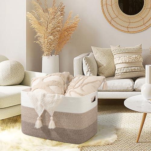 OIAHOMY 118L Extra Large Blanket Basket Cotton Rope Storage Basket Brown | 25" x 17" x 16", Rectangular Baskets Living Room,Used for storing Dirty Clothes, Stuffed Animal Toy Storage for Kids Room