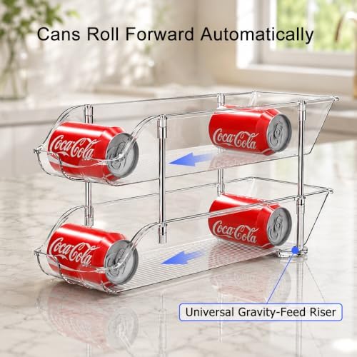 Sotfamily Stackable Soda Can Organizer for Pantry or Fridge, Holds 48 Cans | Heavy-Duty, Clear PET, Space-Saving Drink Organizer, Gravity Rolling, Pop can & Food can Dispenser/Storage/Container