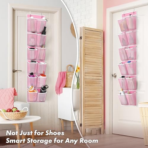 Simple Houseware 12 Pockets Large Over Door Shoe Organizer, 2 Pack, Pink