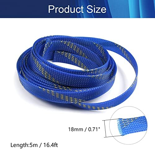 Jutagoss PET Expandable Braided Cable Sleeve, 16.4ft - 11/16 inch Blue Gold Cable Management Sleeve, Wire Loom Tube Cord Protector for USB Cable, Power Cord, Audio Video and More, 1Pc
