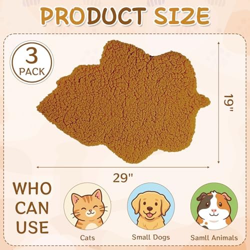 3 Pack Self Warming Pet Bed Leaf Shape Self Heating Cat Dog Mat Washable Thermal Sleeping Pad for Indoor Outdoor Hedgehog, Bunny, Sugar Glider, Rat, Chinchilla(Orange,Large-19 x29)