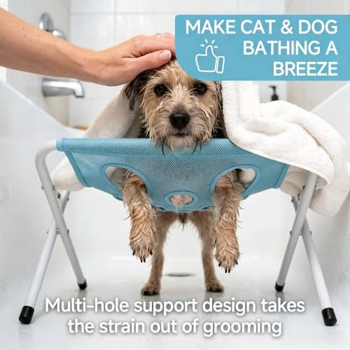 Foldable Pet Bathing Stand, Portable Dog Cat Shower Grooming Rack (Blue) | Folding Pet Bathing Stand, Supports Up to 44 Lbs, Ideal for Pet Bathing, Daily Care, Travel & Grooming