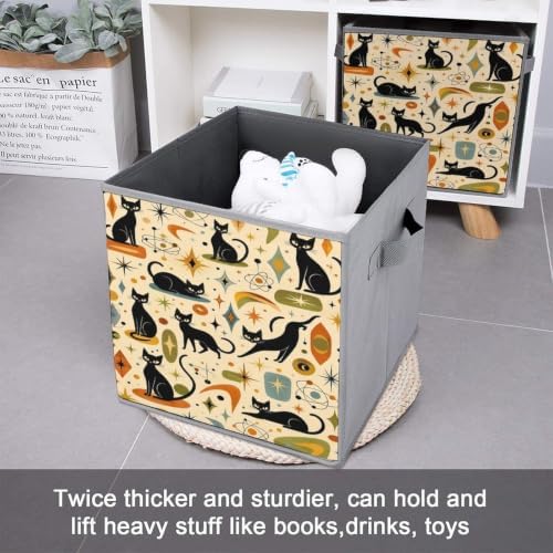 Black Cats Stars Storage Bin with Handles, Oxford Fabric Foldable Storage Cube Organizer for Clothes, Towels, Bedroom, Living Room, Home Organization