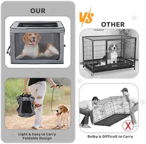 ZUKKA Collapsible Dog Crate for Medium Large Dogs Portable Waterproof Dog Crate Foldable Soft Kennel 3-Door and Mesh Windows for Indoor & Outdoor Travel,with Storage Bag
