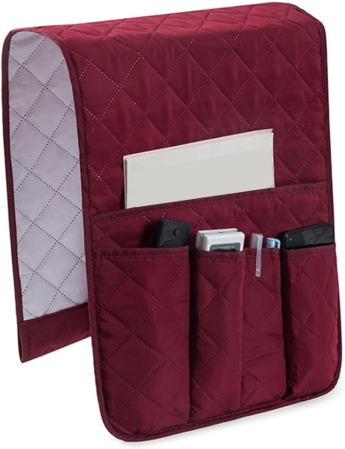 Sofa Armrest Covers Waterproof Polyester Fabric, Anti-Scratch Protection for Cats, Side Pocket Storage for Living Room Bedroom Office(burgundy)