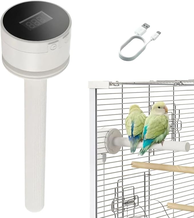 Parrot Heated Perch, 5-Level Adjustable Temperature Heated Bird Perch with Timer & Display, Bird Cage Heater Stand for Small Medium Birds Indoors Outdoor (White, M)