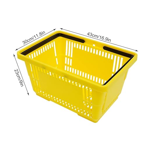 12PCS Shopping Baskets with Handles, 17x12x9inch Plastic Storage Bins Grocery Baskets, Portable Shop Basket Used for Supermarket, Retail, Bookstore (Yellow)