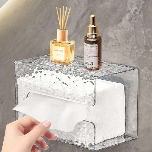 Wall Mounted TissueBox Holder - Multipurpose Clear TissueBox, Portable Adhesive Holder | Long Lasting Water rippleTransparentBox, Creative Fashion Wall Mount Organizer for Tissues Paper Napkins