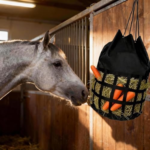 Large Slow Feed Hay Bag for Horses,Goats&Donkeys(Black)