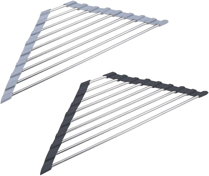 Ahyuan Roll up Dish Drying Rack Over The Sink Kitchen Roll up Sink Drying Rack Portable Dish Drainer Foldable Dish Drying Rack (Warm Gray, Triangle 16.3''X9.4'')