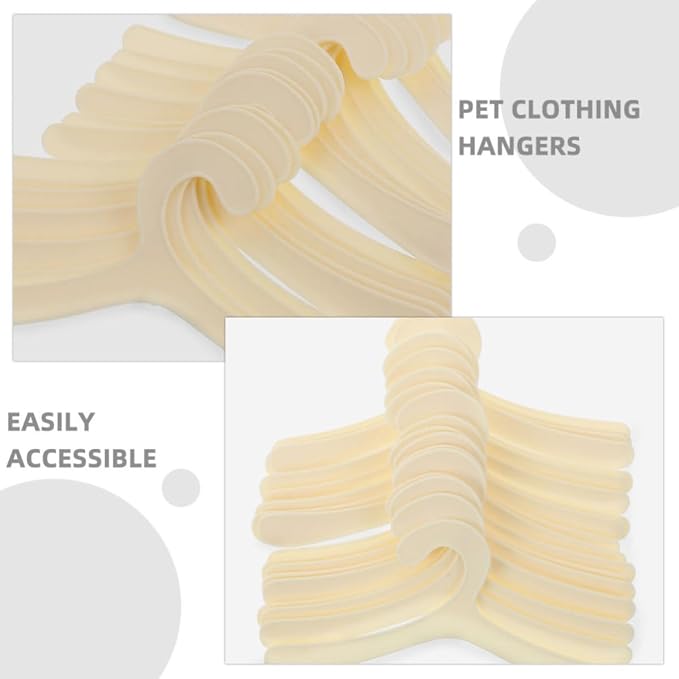 24pcs Plastic Pet Clothing Hangers for Small Dogs and Cats, Minimalist Design, Convenient Hanging Rack for Organizing Pet Apparel in Closets, Beige Stylish Clothes Holder